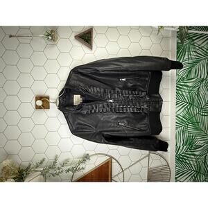 Evy's Tree The Zoe Ruffle Faux Leather Black Bomber Jacket - Size - Medium